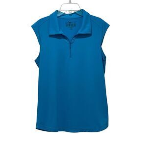 ibkuhl Women's Quarter Zip Sleeveless UPF 50+ Cool Feel Blue Polo Top Size M